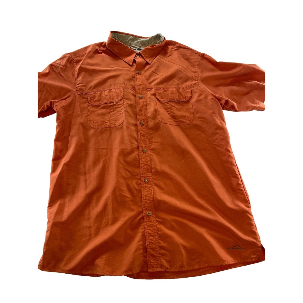 Eddie Bauer Mens Orange Short Sleeve Button Up Lightweight Adventure Size XLT